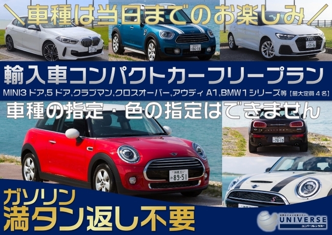 〈通常価格〉輸入車コンパクトカーフリープラン！車種お任せのお楽しみプラン♪　※車種指定不可